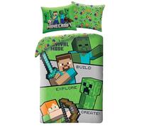 Minecraft Bedding Set Steve Alex Creeper Zombie - Reversible Duvet Cover 140 x 200 cm + 1 Pillowcase 70 x 90 cm - 100% Premium Polyester - Multicoloured