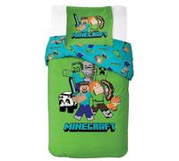 Minecraft Bedlinen Single Size | Duvet Cover 140x200 cm + Pillowcase 60x65 cm, 100% Cotton | Soft, Colorful & Reversible Bedding Set for Kids | Minecraft ''Classic'' Design