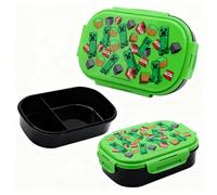 Minecraft Bento Lunch Box with Spork, Kids 2 Compartment Lunchbox with Secure 4-Latch Lid, Creeper TNT Grass Block Design, BPA Free Dishwasher Safe Food Container, Lunch Bag Friendly 23 x 20 x 8 cm