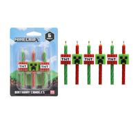 Minecraft Birthday Cake Candles | 6 Birthday Candles for Cake Decorations, Red & Green Striped Candles, Cake Toppers for Minecraft Party
