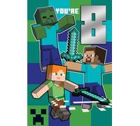 MINECRAFT BIRTHDAY CARD WITH STICKERS AGE 8, 8TH BIRTHDAY, GAMING CARD, FOR HIM, HER, BROTHER, SISTER, COUSIN