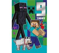 MINECRAFT BIRTHDAY CARD WITH STICKERS AGE 9, 9TH BIRTHDAY, GAMING CARD, FOR HIM, HER, BROTHER, SISTER, COUSIN
