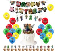 Minecraft Birthday Party Decorations for Boys - Complete Kids Party Kit with Hanging Banner, Swirls, Balloons & Cake Toppers | Minecraft Themed Supplies for Boys' Birthday Celebrations