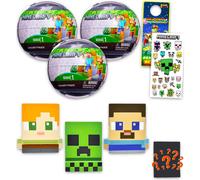 Minecraft Blind Ball Party Favors - Bundle with 3 Mash'Ems Blind Box Mini Figures Plus Stickers, More | Minecraft Mystery Figurines for Kids, Boys, Gi