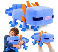 Minecraft Blue Axolotl Plush Toy 44cm - Large Soft Cuddly Stuffed Animal with Pixelated Design, Collectible Gaming Character for Kids and Fans, for 3+ Years Children