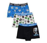 Minecraft Boxer Shorts 3 Multi Pack For Boys | Kids Teenagers Creeper Enderman Skeleton Boxers Multi-Pack | Stretchy Grey Blue Black Underpants Underwear