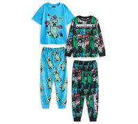 Minecraft Boys 2 Pack Pyjama Set Long OR Short Option | Children's Multicoloured Graffiti All Over Print Multi-Pack PJs | Kids Night Bottoms and Tops TNT & Creeper Graphic Mojang