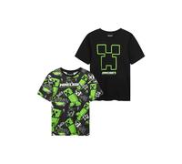 Get Trend Minecraft Top Boys Teens T Shirts 2 Pack Soft Breathable Creeper Short Sleeve Casual Summer Gamer Tops Multipack (5-6 Years, Black Minecraft 2 Pck)