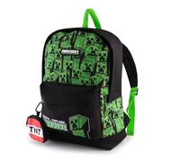 Minecraft Boys Backpack with Attached Coin Holder - Kids School Bag with Creeper Design, Front Pocket & Mesh Side Holder - Rucksack for School & Travel