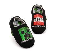 Minecraft Boys Black Creeper Sequin Applique Slip On Loafer Slippers - 1 UK Child