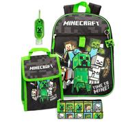 Minecraft Boys Black Creeper, Zombie, Steve 4 Piece Backpack Set (One Size)