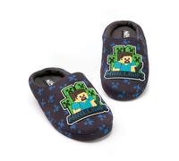 Minecraft Boys Blue Creeper Zombie Sequin Applique Slip On Loafer Slippers [dis] - 2 UK Child