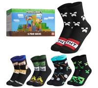 Minecraft Boys Calf Length Socks, Soft Breathable Creeper Everyday Sports School Socks Multipack - Gifts for Gamers (Black/Multi/5 Pack, 12.5/3.5 UK, 7-10 Years)