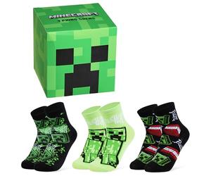 Minecraft Boys Calf Length Socks, Soft Breathable Creeper Everyday Sports School Socks Multipack - Gifts for Gamers (Green Cube/3 Pack, 3.5/6.5 UK, 9-14 Years)
