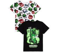 Minecraft Boy's Character All-Over Print Multi-Pack of 2 Short-Sleeved T-Shirts | Boys Multicoloured | Officially Licensed Merch | Size: 11-12 Years Minecraft Multicolor 11-12 Years