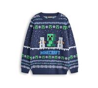 Minecraft Boys Christmas Jumper Style Options Kids Creeper & Snow Characters Knitted Sweater in Blue | Childrens Selburose Pattern Festive Jumper with Snowmen | Mojang Video Game Merchandise Gift
