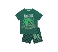 Minecraft Boy's Creeper Short Sleeve Pyjama Set in Green | Size: 8-9 Years Minecraft Green 8-9 Years