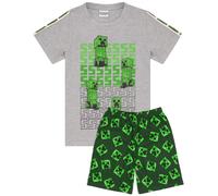 Minecraft Boy's Creeper & Zombine All-Over Print Short Sleeve Short Leg in Green | Size: 7-8 Years Minecraft Green 7-8 Years