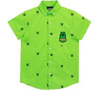 Minecraft Boy's Gaming Button Up Shirt in Green | Size: 10-11 Years Minecraft Green 10-11 Years