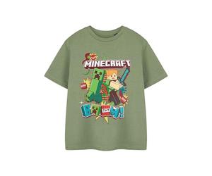 Minecraft Boys Green Graphic Tee | Classic Video Game Theme Top Characters | Boom TNT Crew Neck Shirt | Casual Wear Short Sleeve Pull-On Apparel