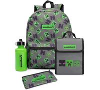 Minecraft Boys Grey Creeper 4 Piece Backpack Set (One Size)