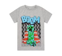 Minecraft Boys Grey Creeper Tnt Boom Placement Print Short Sleeved T-Shirt - 13-14 Years