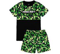 Minecraft Boy's Kids Short Sleeve Short Leg Pyjama Set (Green Black) in Green | Size: 11-12 Years Minecraft Green 11-12 Years