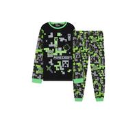 Minecraft Boy's Long Pyjama Set Cotton 2 Piece Top & Bottoms PJ Sleepwear Nightwear in Black | Size: 13-14 Years Minecraft Black 13-14 Years