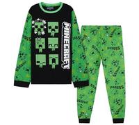 Minecraft Boys Long Pyjamas Set, Comfy Cotton PJs Creeper Loungewear - Gamer Gifts for Boys