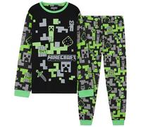 Minecraft Boys Long Pyjamas Set, Comfy Cotton PJs Creeper Loungewear - Gamer Gifts for Boys