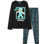 Minecraft Boys Long Pyjamas Set, Comfy Cotton PJs Creeper Loungewear - Gamer Gifts for Boys (Black/Blue, 7-8 Years)