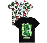 Minecraft Boys Multicoloured Character All-Over Print Multi-Pack of 2 Short-Sleeved T-Shirts - 11-12 Years
