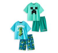 Minecraft Boys Multicoloured Creeper Multi-Pack of 2 Short Sleeve Short Leg Pyjama Set - 9-10 Years