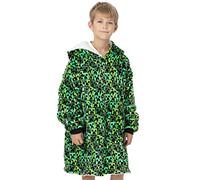 Minecraft Boys Oversized Blanket Hoodie | Boys Creeper Villain Enemy Double Lined Sherpa Fleece Green Sweater | One Size Sweater Big Pocket
