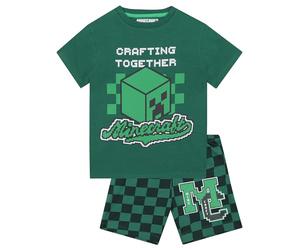 Minecraft Boys Pyjamas, Cotton Kids Pyjamas, Short Sleeve Creeper Boys Pjs, Green 10-11 Years