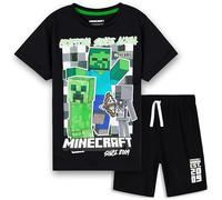 Minecraft Boys Short Pyjamas Set Breathable 2 Piece Loungewear Set - Boys Gifts (Black, 11-12 Years)