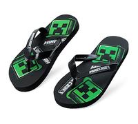 Minecraft Boys Sliders or Flip Flops for Beach and Pool - Boys Gifts (Black Flip Flops, 10-10.5 UK)