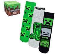 Minecraft Boys Socks 3 Pack Gaming Gamer Gift Box Set (6-8.5)