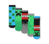 Minecraft Boys' Socks Set of 5 | Character Calf Tube Socks with Creeper, Diamond Sword, TNT All Over Print in Black, Green, Blue | Kids 5 Pack Socks for Gamers | Mojang Games Merchandise Gift