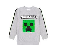 Minecraft Boys Sweatshirt | Kids Flip Sequin Green Creeper TNT Explosive Grey Jumper Hoodie | Game Clothing Merchandise 7-8 Years