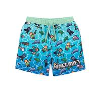 Minecraft Boys Swim Shorts | Blue & Green OR Green Creeper Options | Swimming Trunks with Creeper Steve Alex TNT Explosive Game Characters | Gaming Swimwear Merchandise Gift for Children & Teens