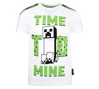 Minecraft Boys T-Shirt - 'Time to Mine' Creeper Design - White, Short Sleeve, Crew Neck, Regular Fit, Age 5/6