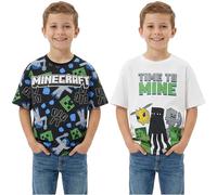 Minecraft Boys T-Shirts 5-14 Yrs, 2 Pack Cotton Crew Neck Half-Sleeve Tee Tops, Breathable Summer Boys Clothing, Gaming Gifts (7-8 Years, Grey/Black Minecraft 2 Pck)