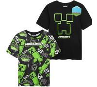 Minecraft Boys T-Shirts 5-14 Yrs, 2 Pack Cotton Crew Neck Half-Sleeve Tee Tops, Breathable Summer Boys Clothing, Gaming Gifts (13-14 Years, Black Minecraft 2 Pck)