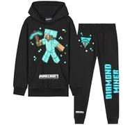 Minecraft Boys Tracksuit Set Comfy Loungewear Activewear - Gaming Gifts for Boys (Black/Blue, 11-12 Years)