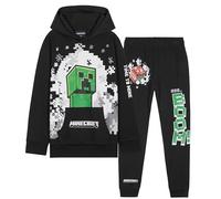 Minecraft Boys Tracksuit Set Comfy Loungewear Activewear - Gaming Gifts for Boys (Black/Green, 9-10 Years)