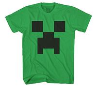 Minecraft Boys Video Game T-Shirt - Black and Green Creeper Face - Official Shirt - blue - L