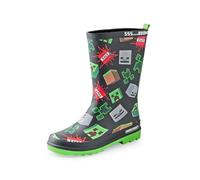 Minecraft Boys Wellington Boots | Kids Wellies with Creeper & Skeleton Character Face and TNT Block Graphic Print in Black | Water Resistant Rubber Boots for Children | Mojang Game Merchandise Gift