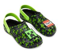 Minecraft Boys Winter Clogs Fleece Lining & Charms, Kids Teens Garden Shoes Slip On with Strap (Black/Green, 11.5/12 UK)