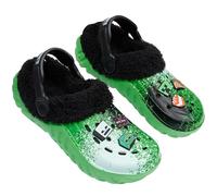 Minecraft Boys Winter Clogs Fleece Lining & Decorative Accents, Kids Teens Garden Shoes Slip On with Strap, Gifts for Him (Green/Multi, 3/4 UK)